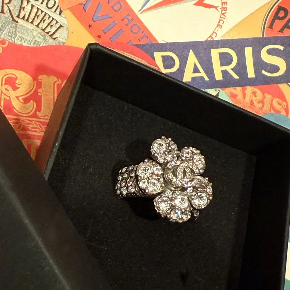 Genuine Chanel Floral Crystal Ring - Picture 5 of 10
